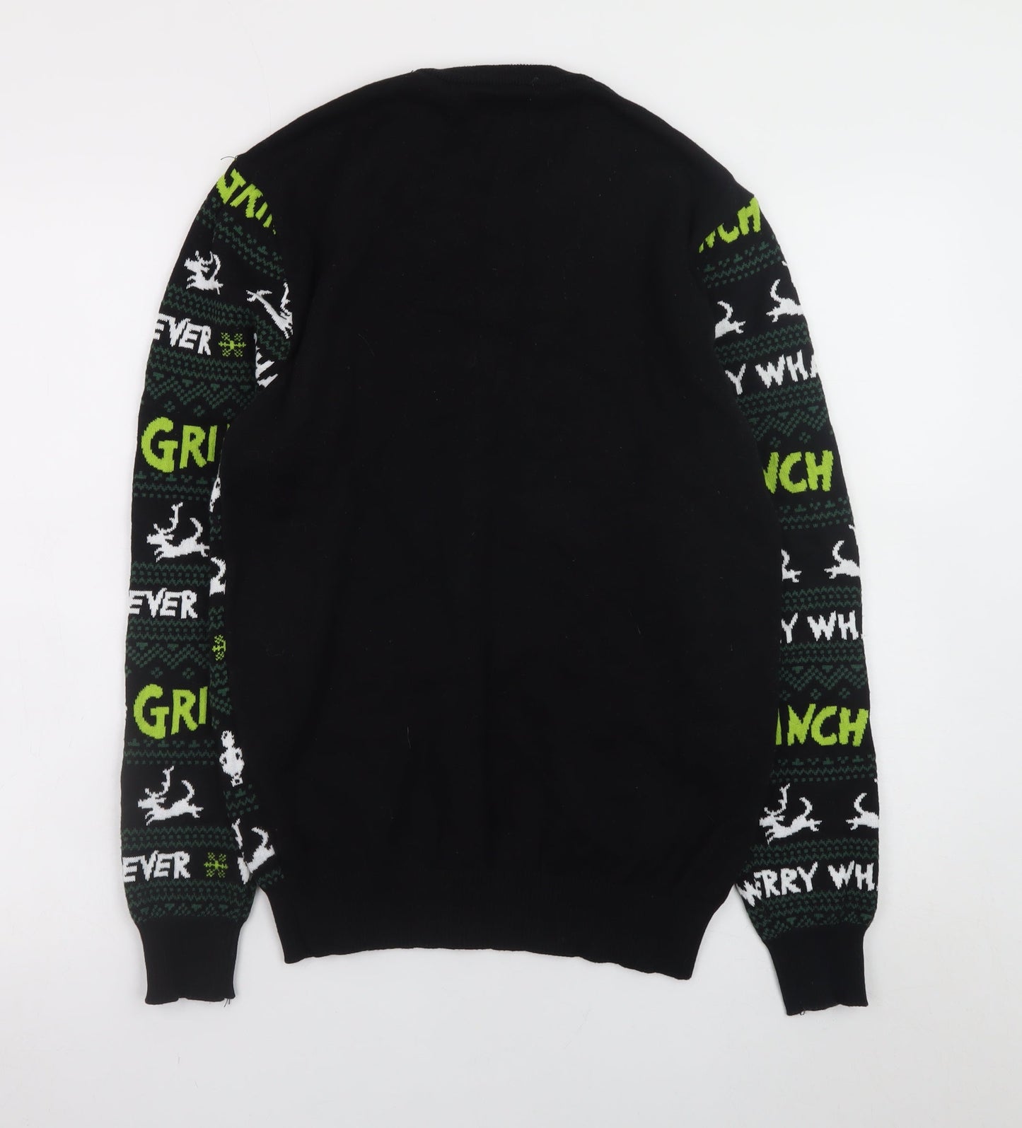 Primark Men’s Black Grinch Christmas Pullover Jumper Size S