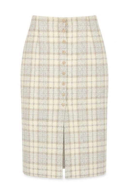 Marks & Spencer Women Beige Check Knee Length Pencil Skirt UK 12