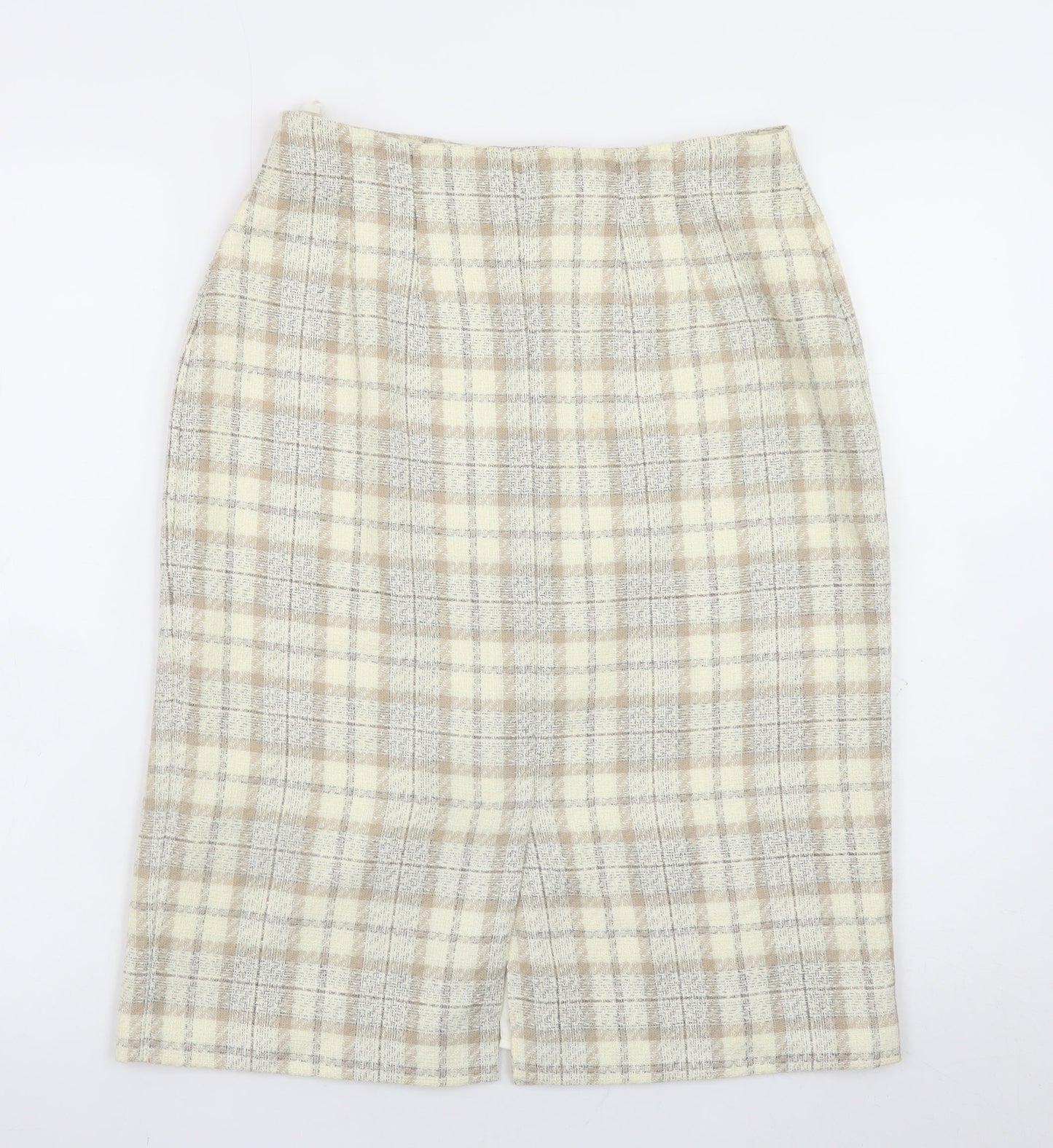 Marks and Spencer Women Beige Check Knee Length Pencil Skirt UK 12
