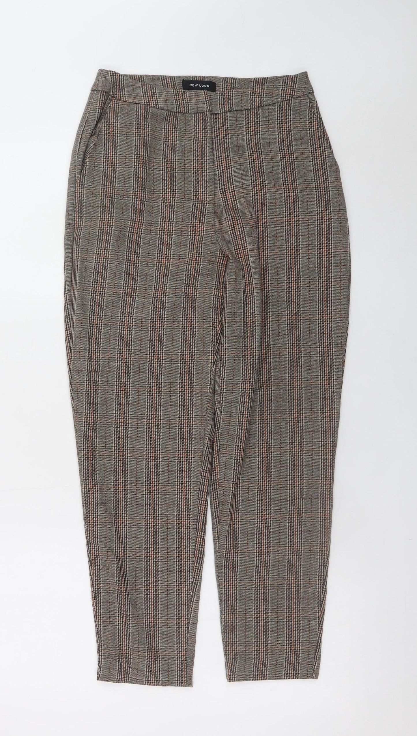 New Look Women’s Brown Checked Tapered Slim Trousers Size 6