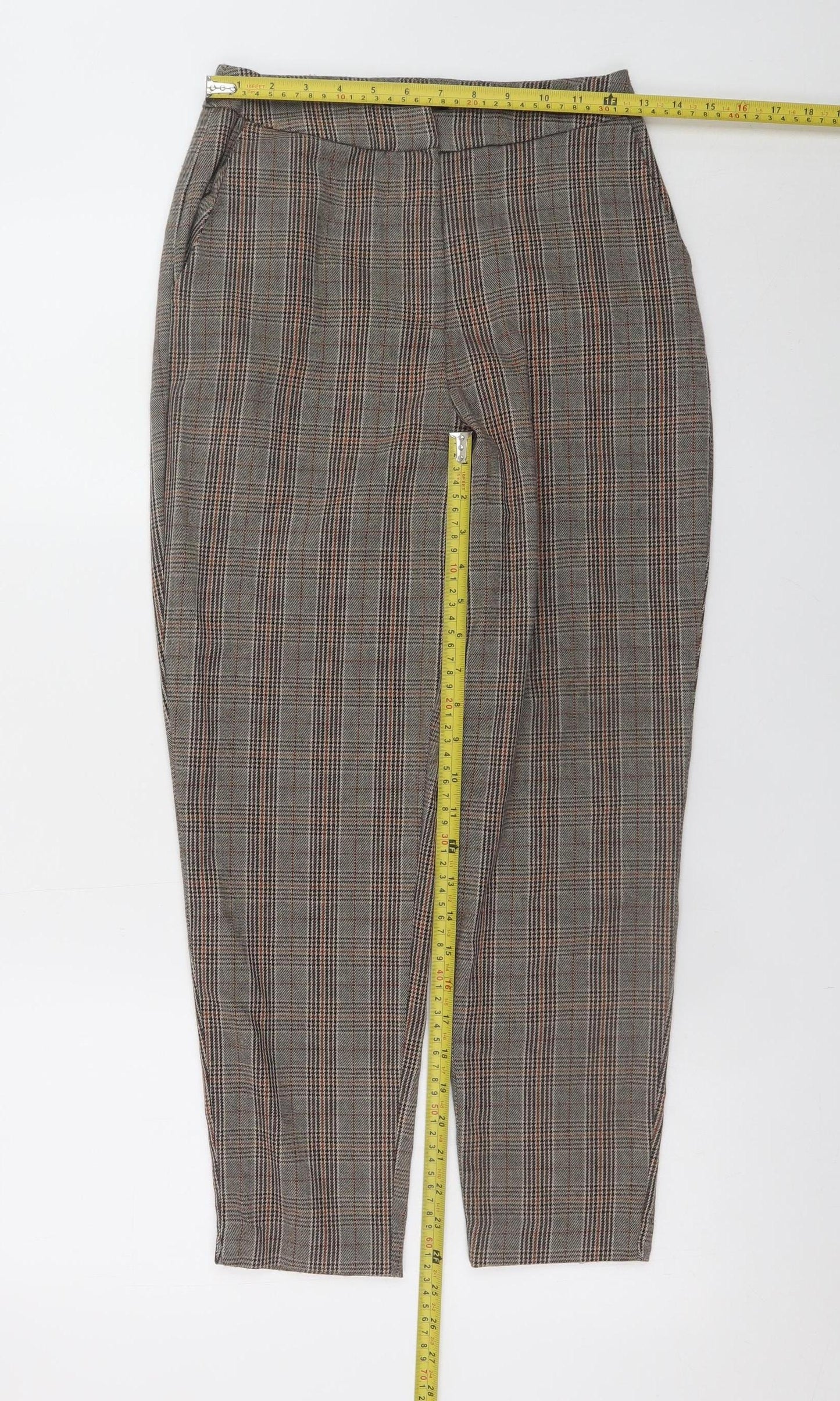 New Look Women’s Brown Checked Tapered Slim Trousers Size 6
