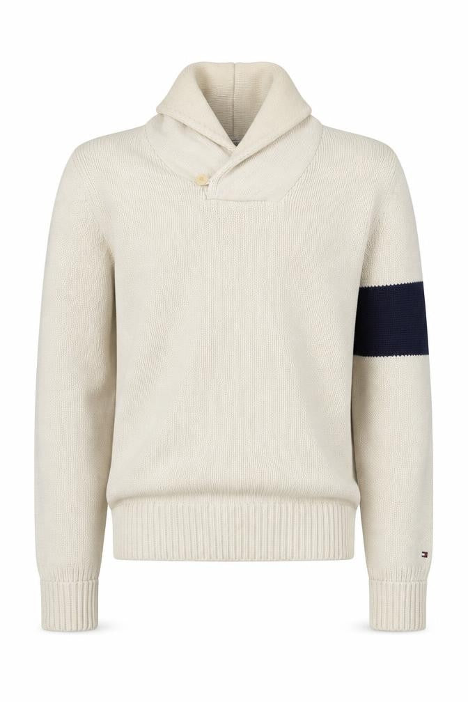 Tommy Hilfiger Men's Ivory Knit Pullover Jumper S Collared Logo Classic