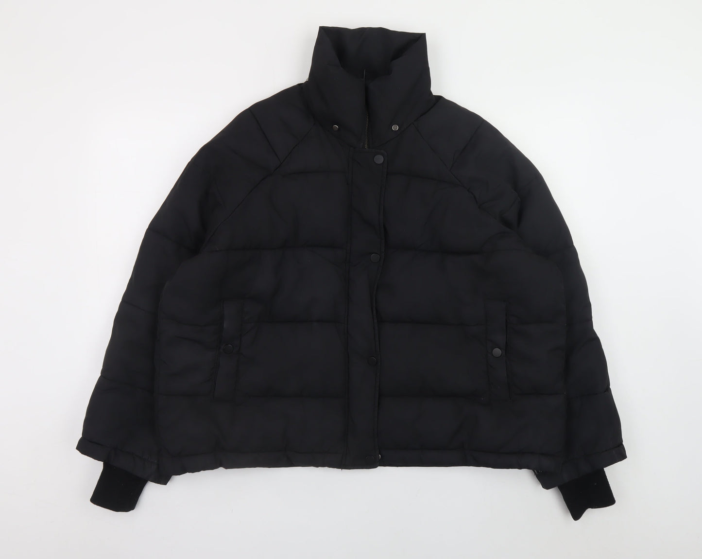 H&M Women Black Puffer Jacket S Quilted Short Winter Coat