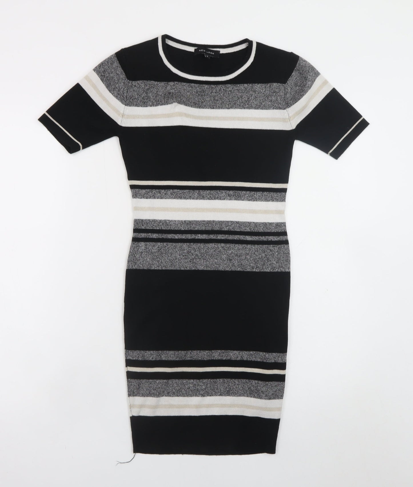 New Look Women's Black Striped Bodycon Knit Dress Size 6