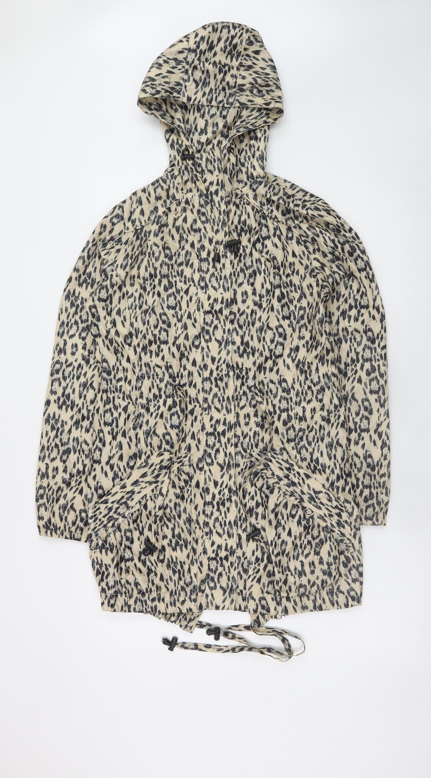 New Look Womens Beige Animal Print Hooded Anorak Jacket UK 6