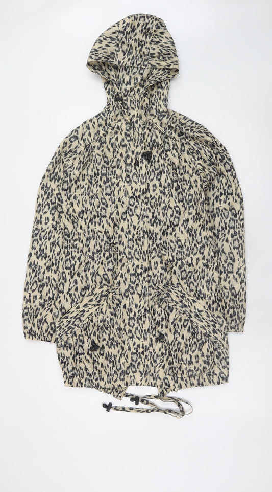 New Look Womens Beige Animal Print Hooded Anorak Jacket UK 6