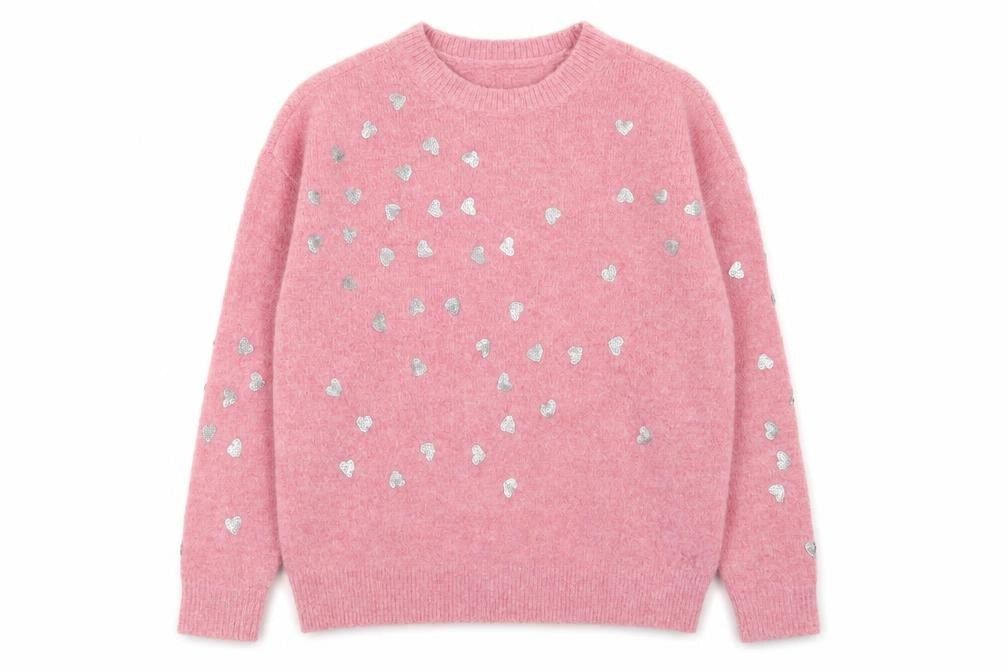 Crew Clothing Women Pink Sequin Heart Pullover Jumper Size 12