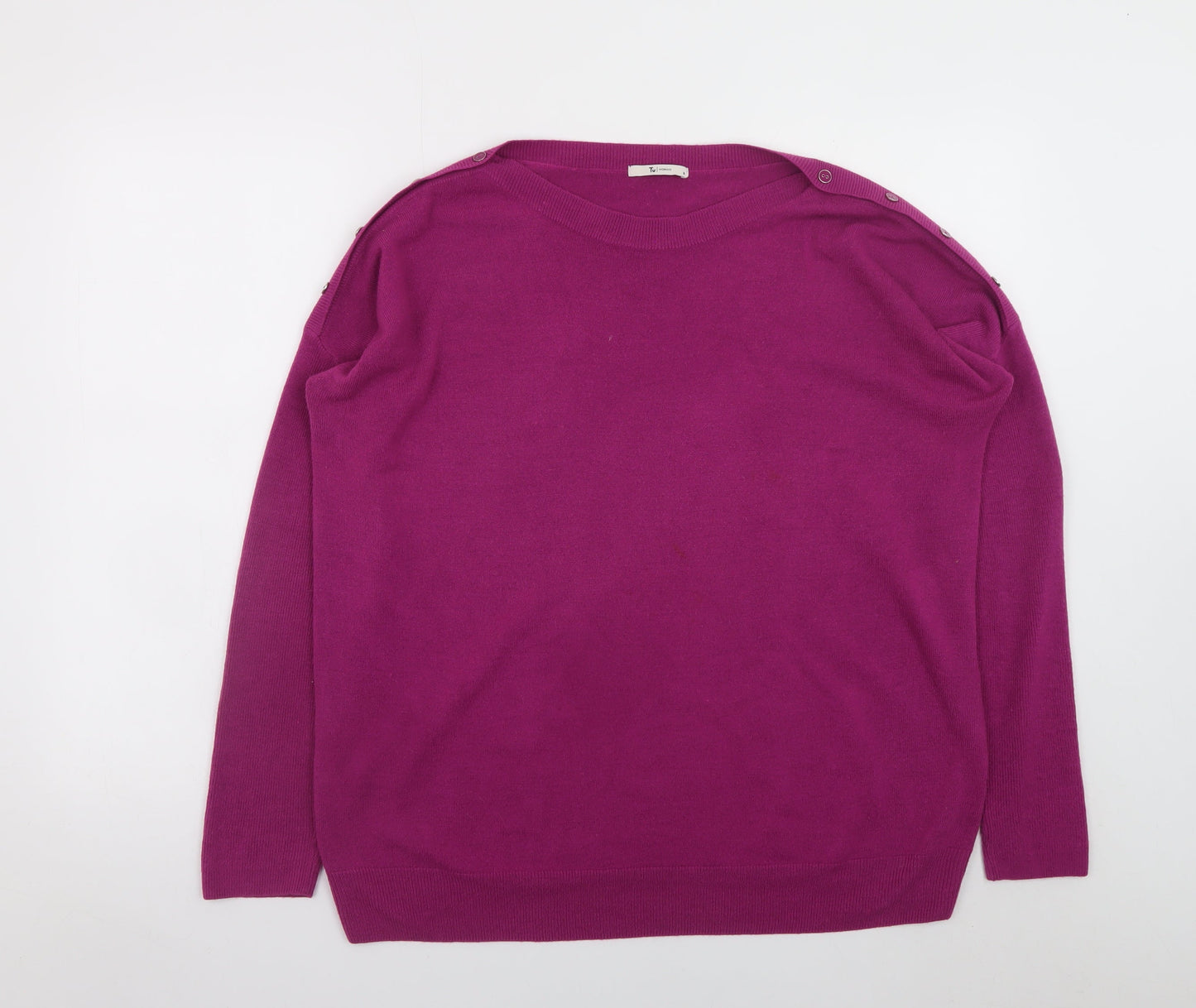 Tu Womens Purple Crew Neck Button Shoulder Jumper Size 16