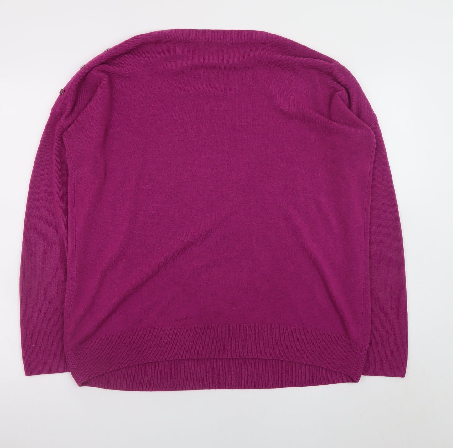 Tu Womens Purple Crew Neck Button Shoulder Jumper Size 16