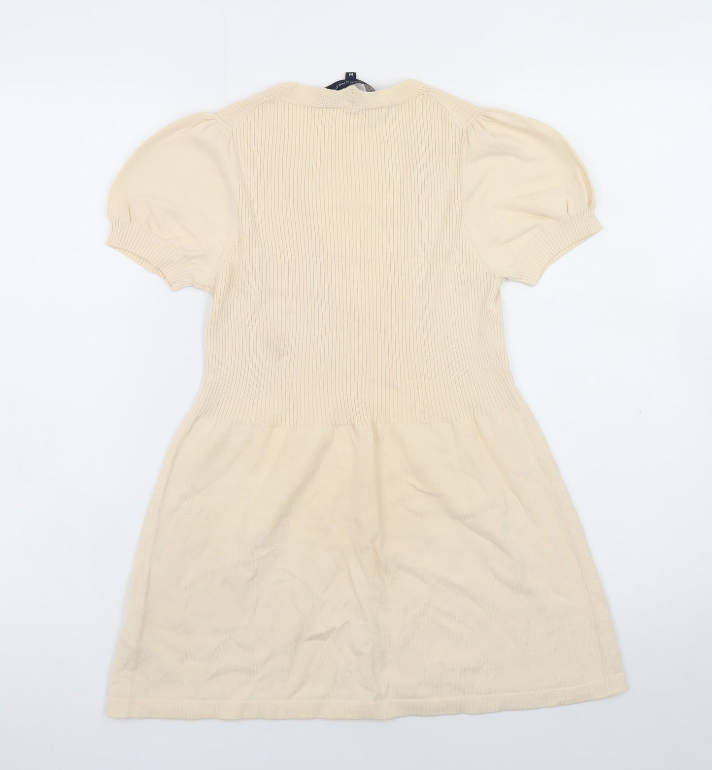 French Connection Women Beige Short Cotton Fit & Flare Dress M