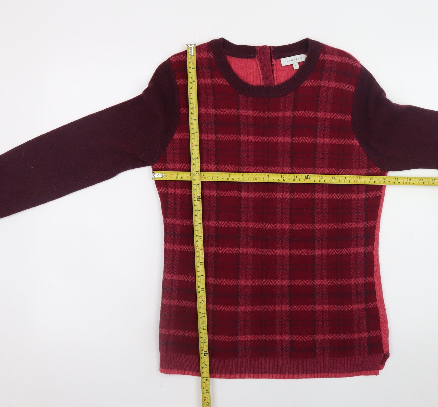 Kew 159 Womens Red Check Lambswool Long Sleeve Pullover Jumper L