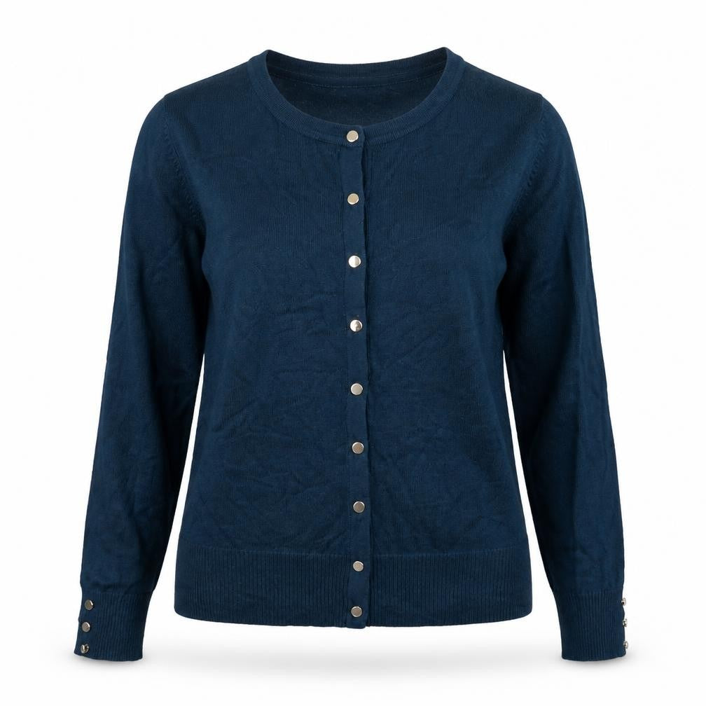Monsoon Women Blue Cardigan Size 8 Crew Neck Long Sleeve Knit
