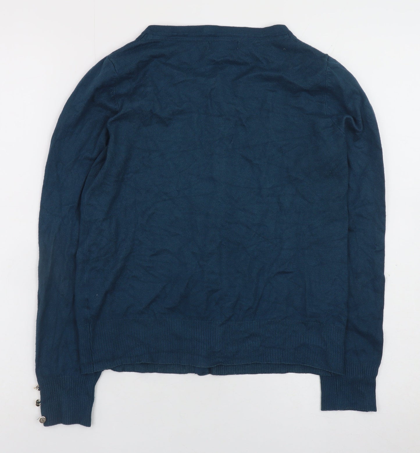 Monsoon Women Blue Cardigan Size 8 Crew Neck Long Sleeve Knit