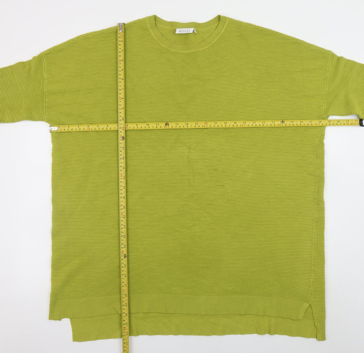 Masai Women Green L Relaxed Fit 3/4 Sleeve Knit Pullover Jumper