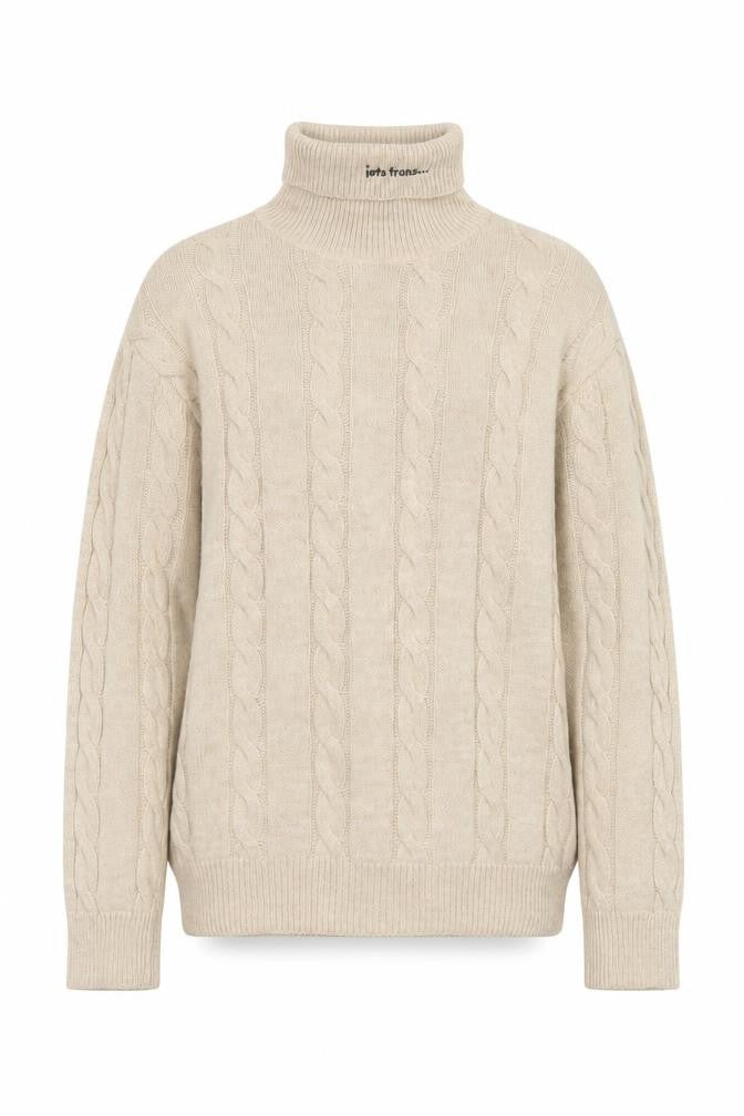 iets frans Women’s Beige Roll Neck Cable Knit Wool Jumper Size S