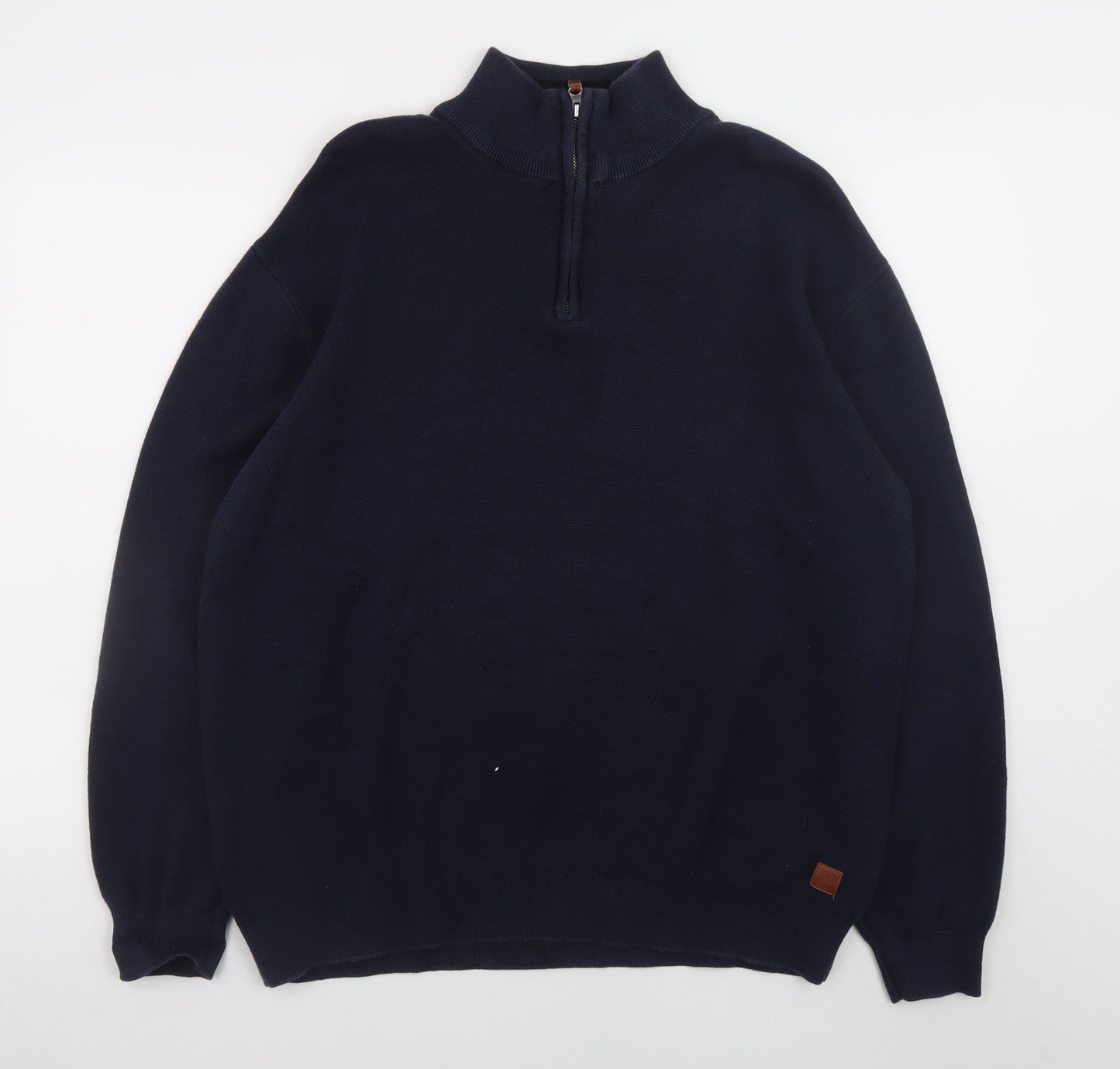 Next Men’s Blue Cotton XL Half Zip Jumper High Neck Knit