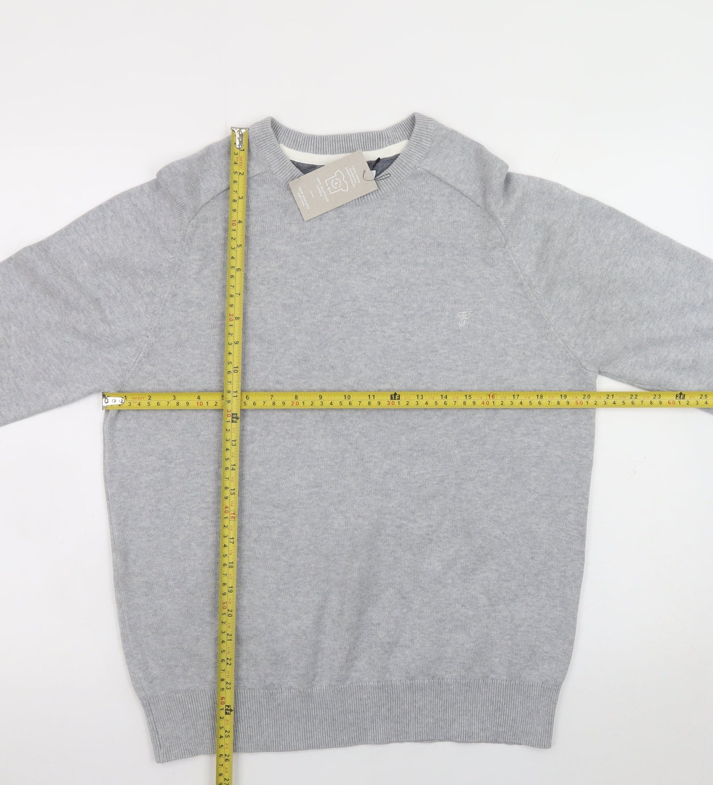 Farah Men's Grey Cotton Crew Neck Pullover Jumper M