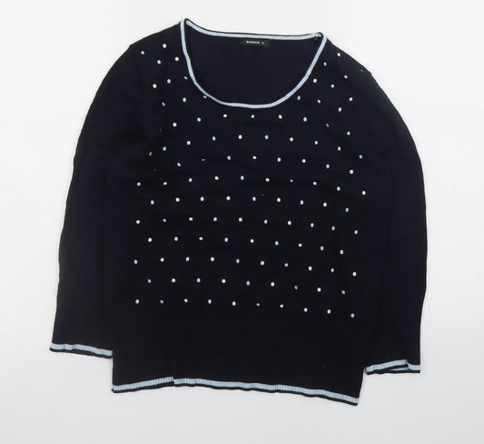 Roman Womens Blue Polka Dot Scoop Neck Long Sleeve Jumper Size 12