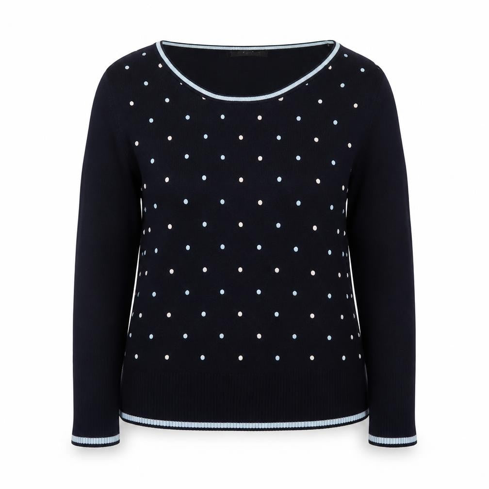 Roman Womens Blue Polka Dot Scoop Neck Long Sleeve Jumper Size 12