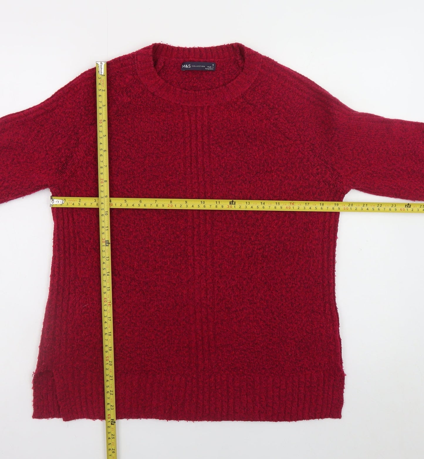 Marks and Spencer Women Red Small Crew Neck Long Sleeve Jumper