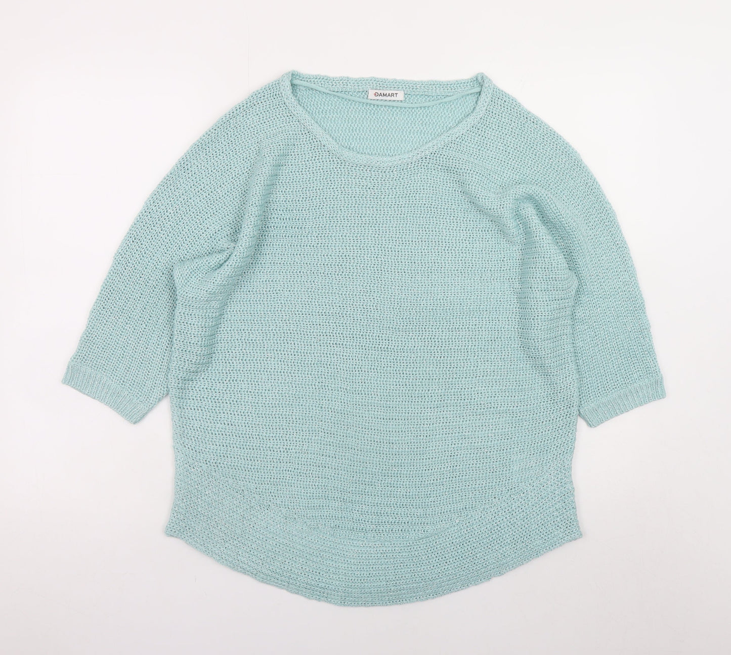 Damart Women Blue Open-Knit Pullover Jumper Size 14 3/4 Sleeve