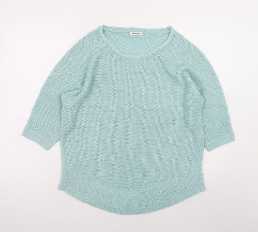 Damart Women Blue Open-Knit Pullover Jumper Size 14 3/4 Sleeve