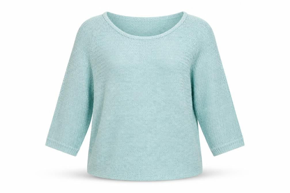 Damart Women Blue Open-Knit Pullover Jumper Size 14 3/4 Sleeve