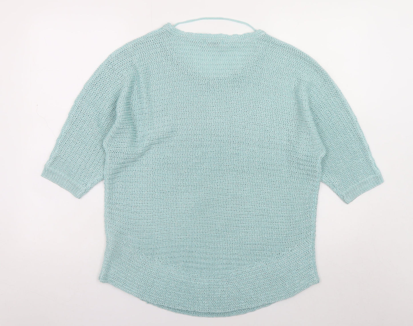 Damart Women Blue Open-Knit Pullover Jumper Size 14 3/4 Sleeve