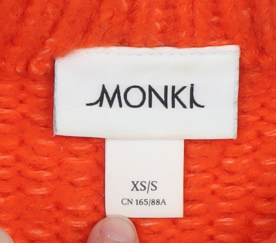 Monki Women's Orange Chunky Knit Mock Neck Pullover Jumper XS