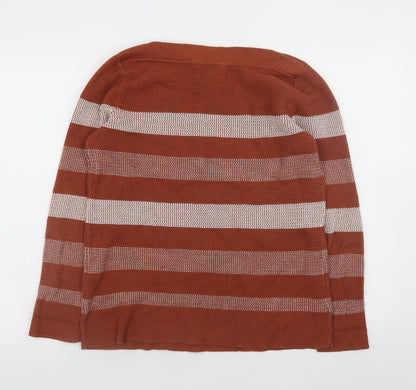 Close-up detail of Market & Spruce Women's Brown Striped Knit jumper, size L