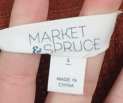 Brand and care label for Market & Spruce Women's Brown Striped Knit jumper, size L