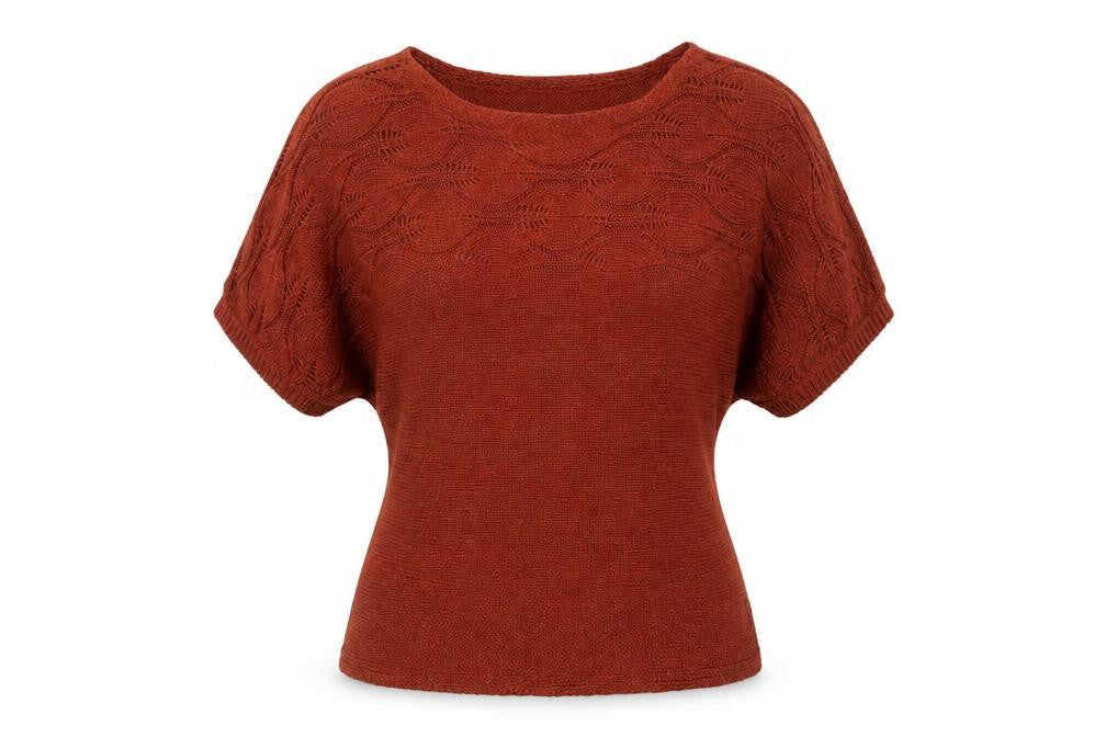 Classics Women Brown Knit Short Sleeve Pullover Jumper M