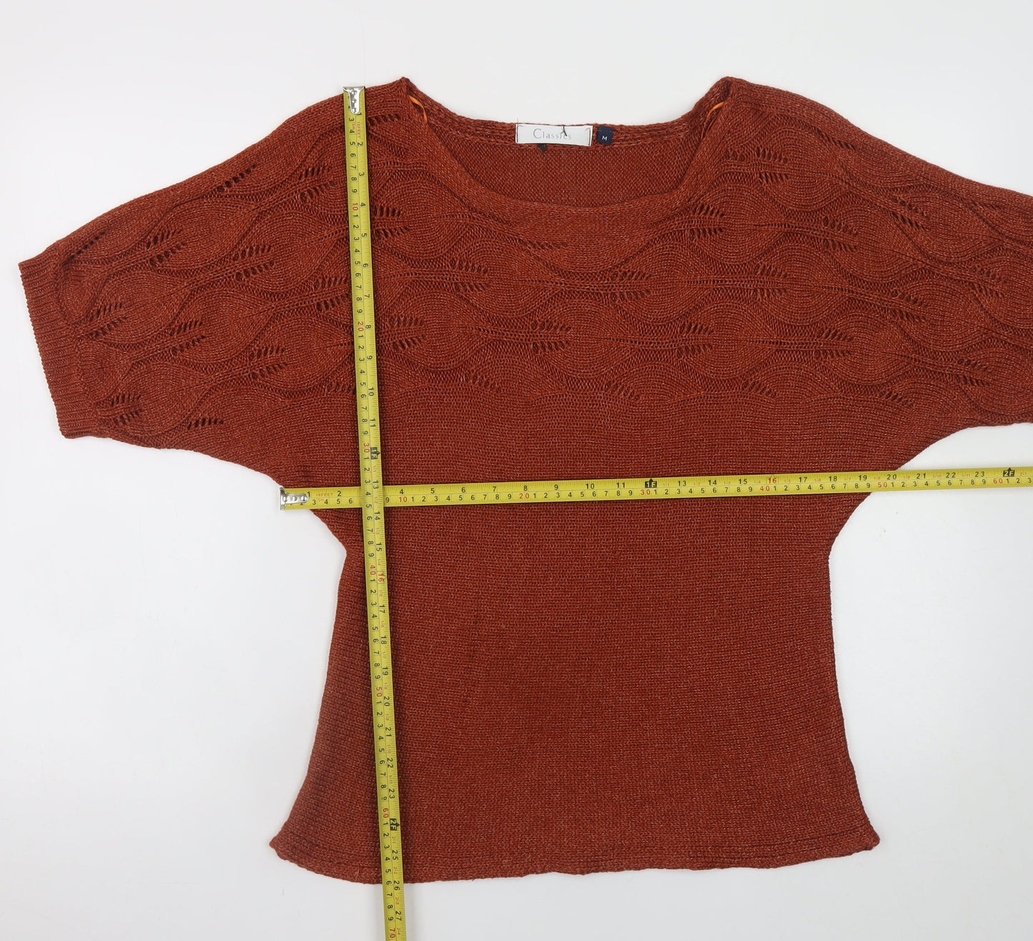 Classics Women Brown Knit Short Sleeve Pullover Jumper M