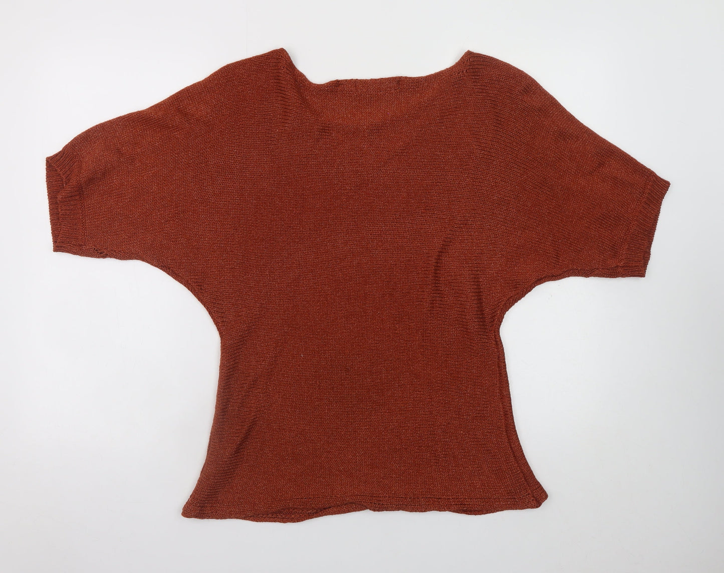 Classics Women Brown Knit Short Sleeve Pullover Jumper M