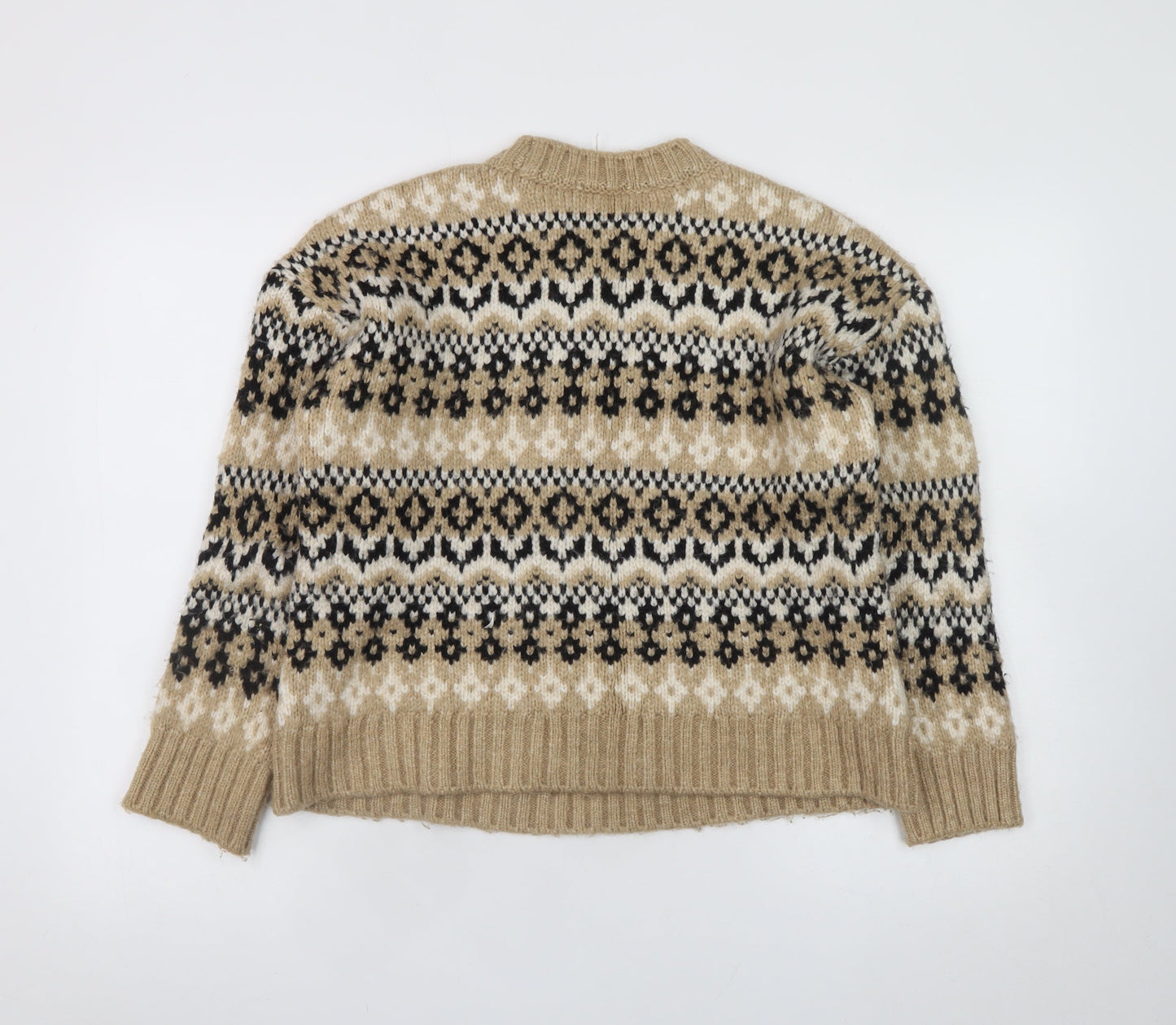 Marks and Spencer Women's Beige Fair Isle Knit Jumper Small