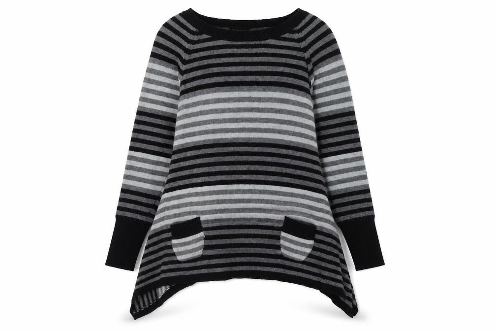 Femme Women’s Grey Striped Tunic Jumper L Relaxed Fit Knit