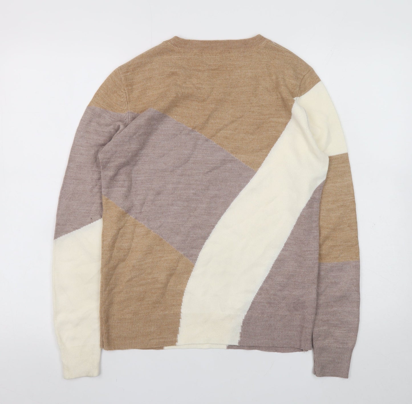 Marks and Spencer Women's Beige Wool Blend Geometric Jumper Size 12