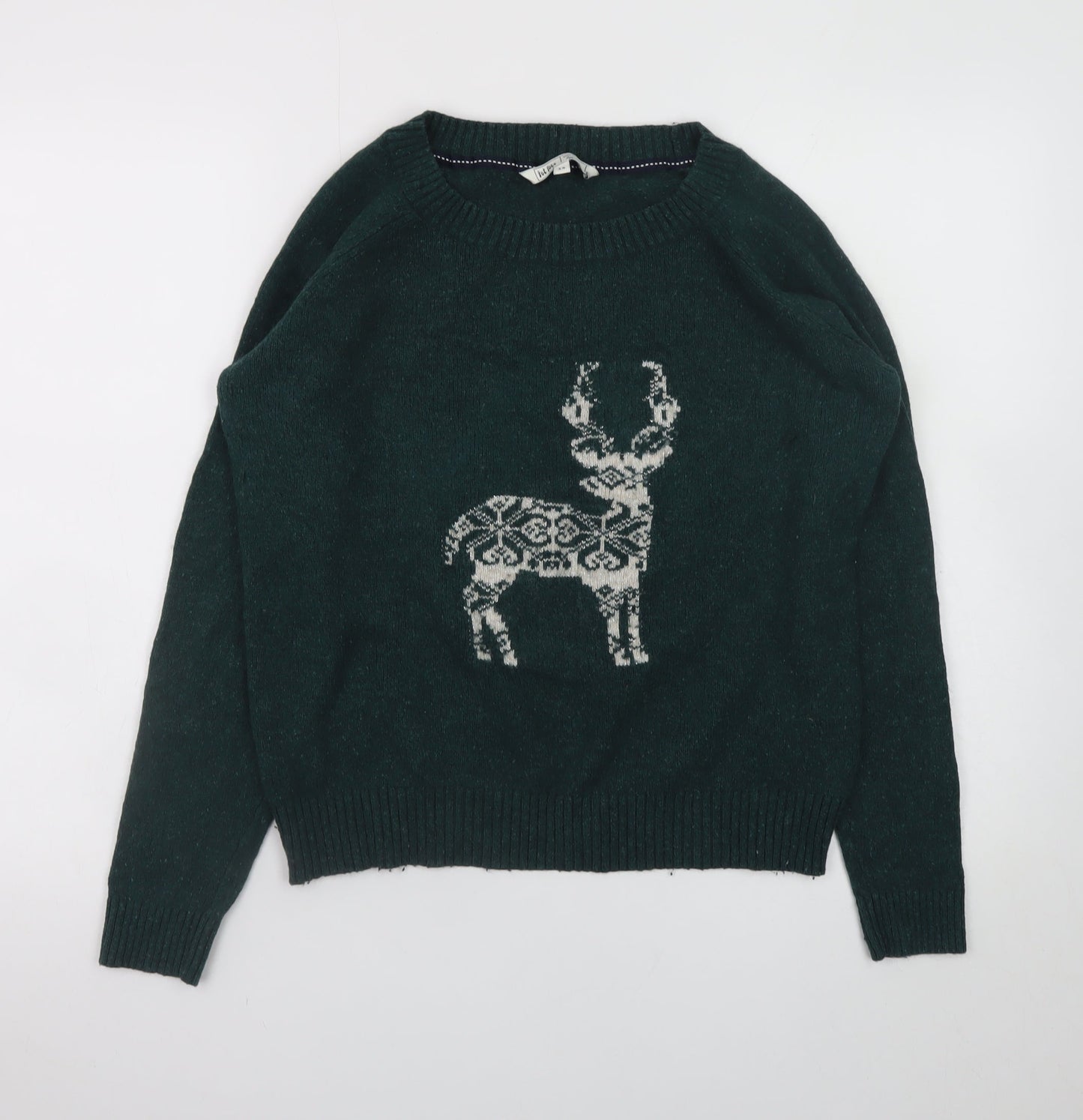 Fat Face Women's Green Wool Blend Animal Jumper Size 14