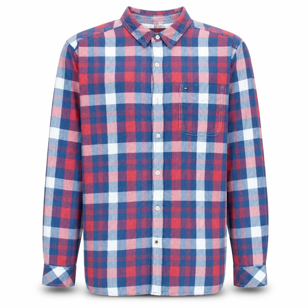 Hilfiger Denim Men's Red Blue Check Button-Up Shirt XL Cotton