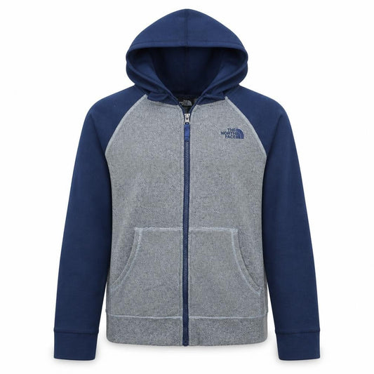 Front view of The North Face boys’ blue full zip hoodie fleece size large