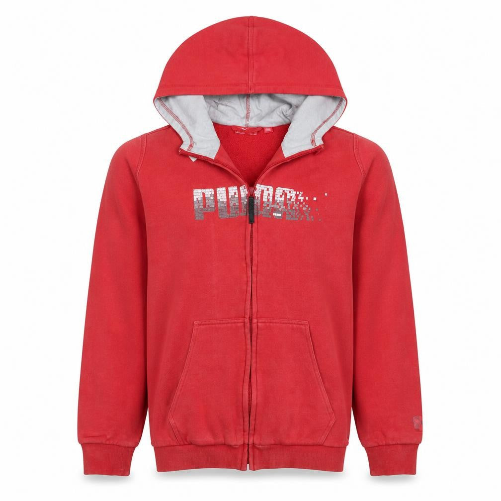 Puma Boys Red Full Zip Fleece Hoodie Size 32/34 with Logo Design