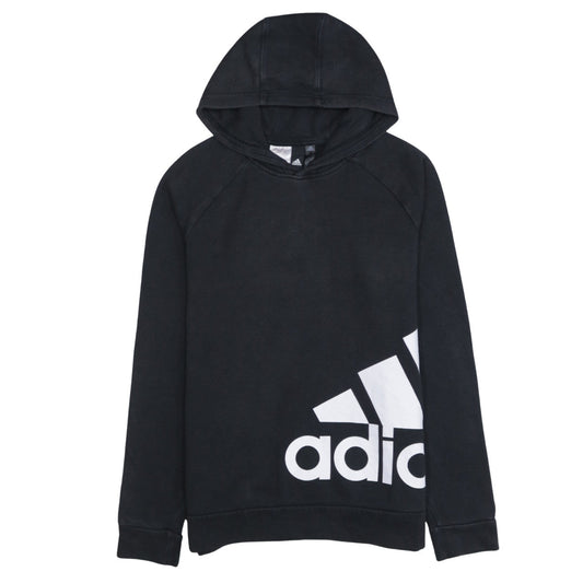 Adidas Boys Black Pullover Hoodie 15-16 Years Fleece Logo Sweatshirt