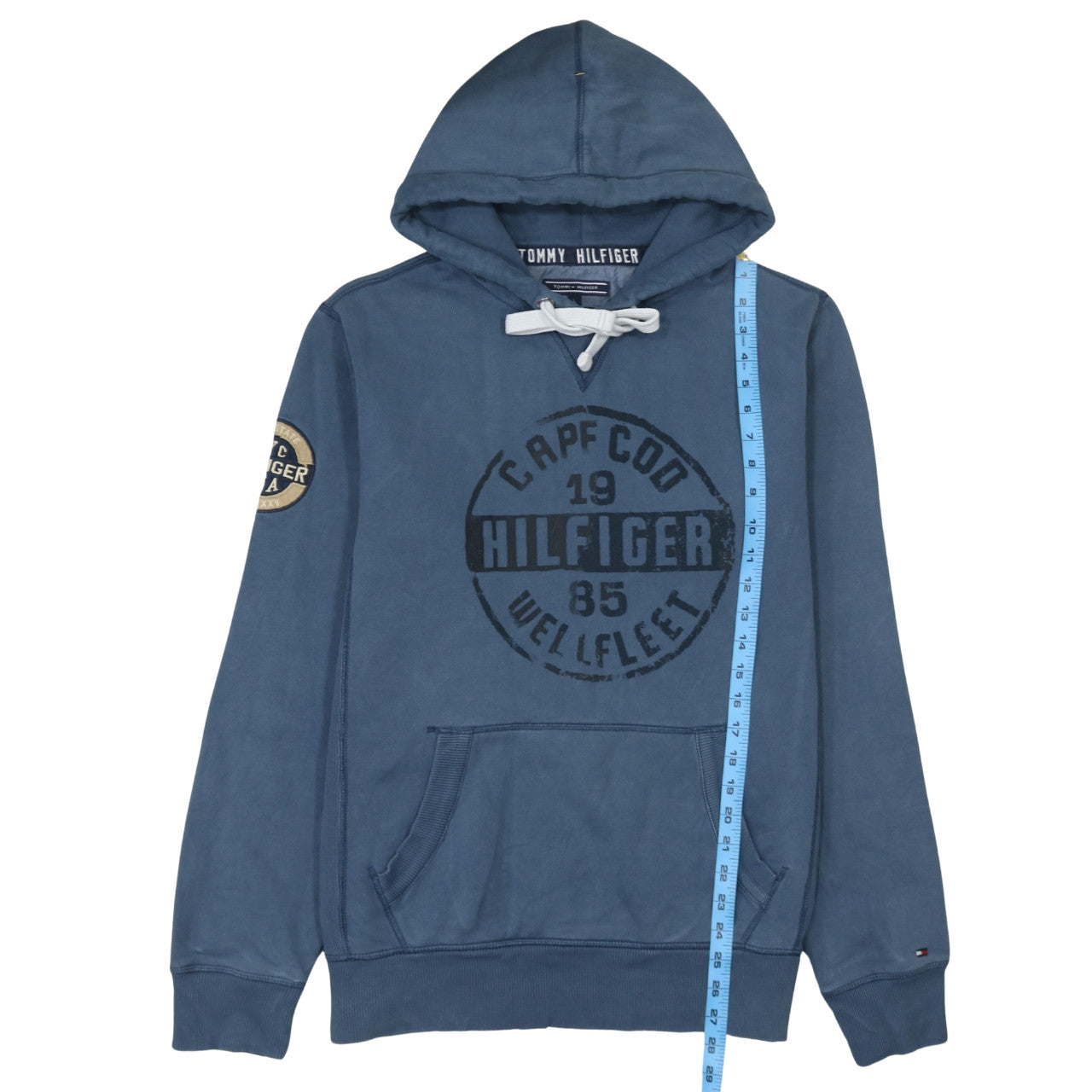 Tommy Hilfiger Men's Blue Pullover Hoodie L Vintage Fit Logo
