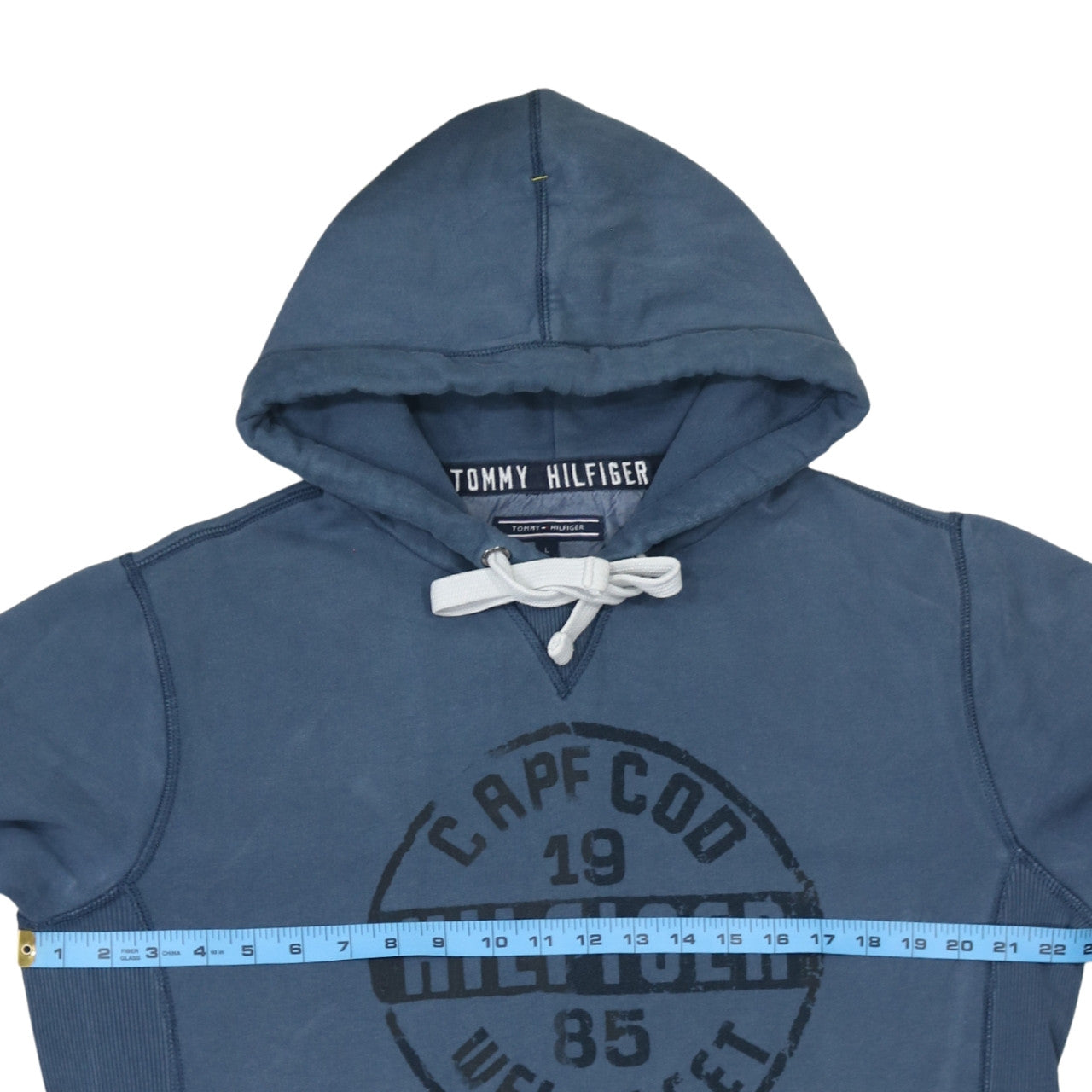 Tommy Hilfiger Men's Blue Pullover Hoodie L Vintage Fit Logo