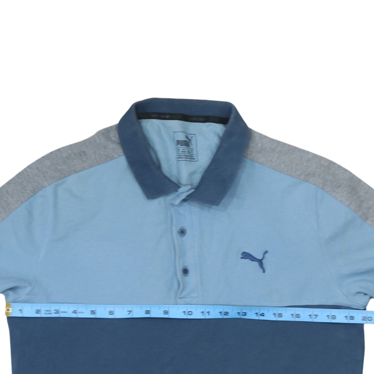 Puma Mens Blue Colourblock Polo Shirt Size M Short Sleeve Cotton