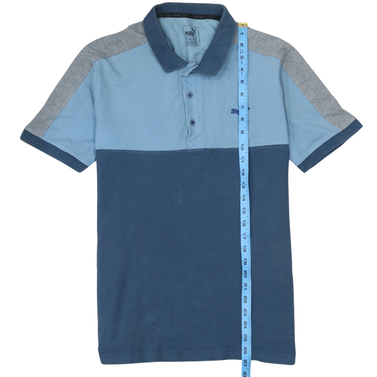 Puma Mens Blue Colourblock Polo Shirt Size M Short Sleeve Cotton