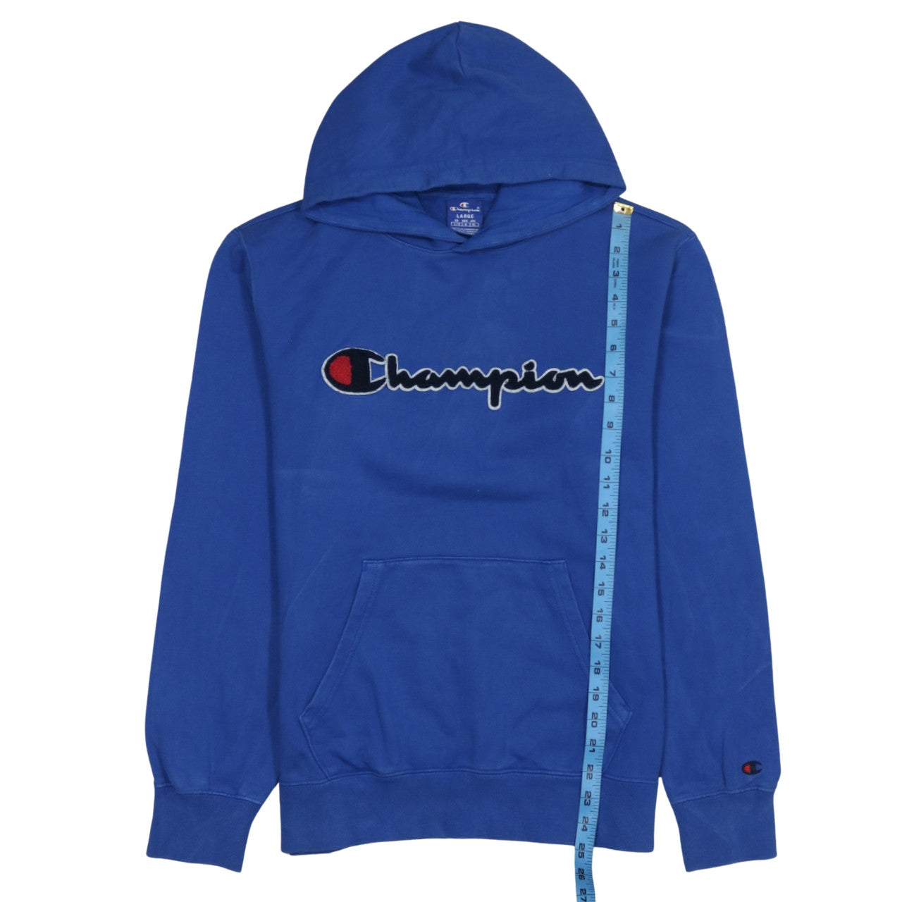 Champion Men Blue Pullover Hoodie Large Logo Cotton Sweatshirt