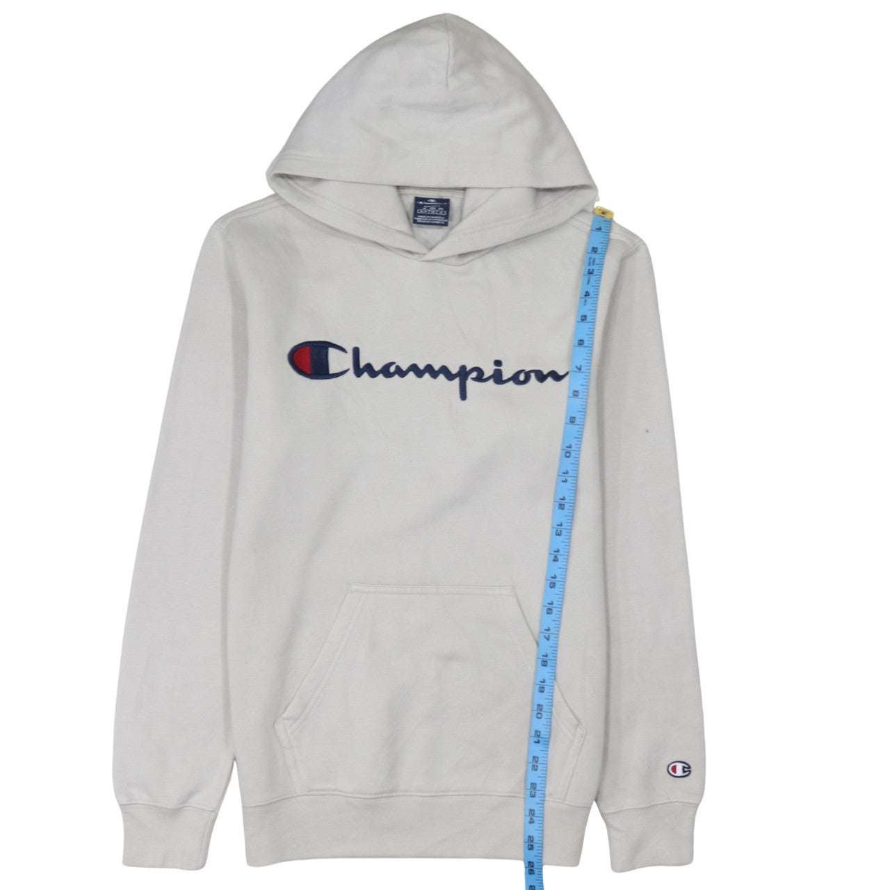 Champion Men's Beige Small Pullover Hoodie Logo Sweatshirt