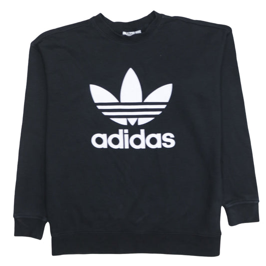 Adidas Womens Black Crew Neck Pullover Sweatshirt Size 8 Logo Print