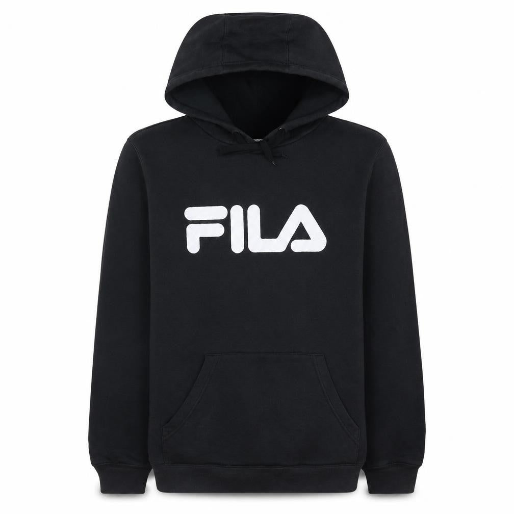 Fila Mens Black Pullover Hoodie L Logo Print Long Sleeve Casual